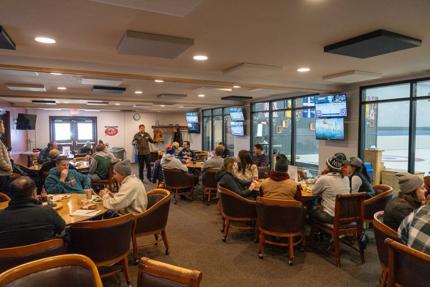 The Frogtown club room with groups seated at tables